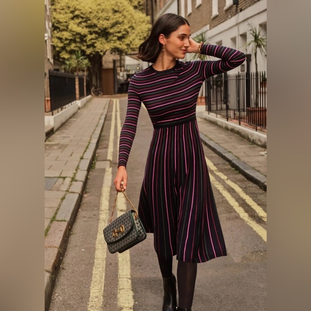 BODEN - Maria Knitted Midi Dress Navy And Pink
